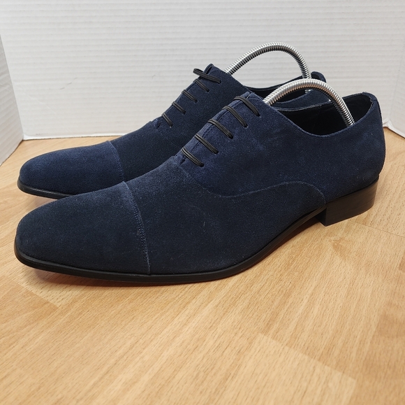 Carrucci Leather Suede Navy Blue Cap Toe Oxford Dress Shoes Men's Size 12 New - Picture 9 of 14